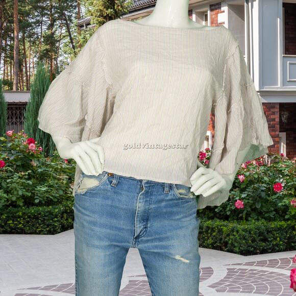 Vanilla Star Tops - Vanilla Star Pastel Rainbow Stripe Gauze Angel Flare Sleeve Blouse Shirt Top XL